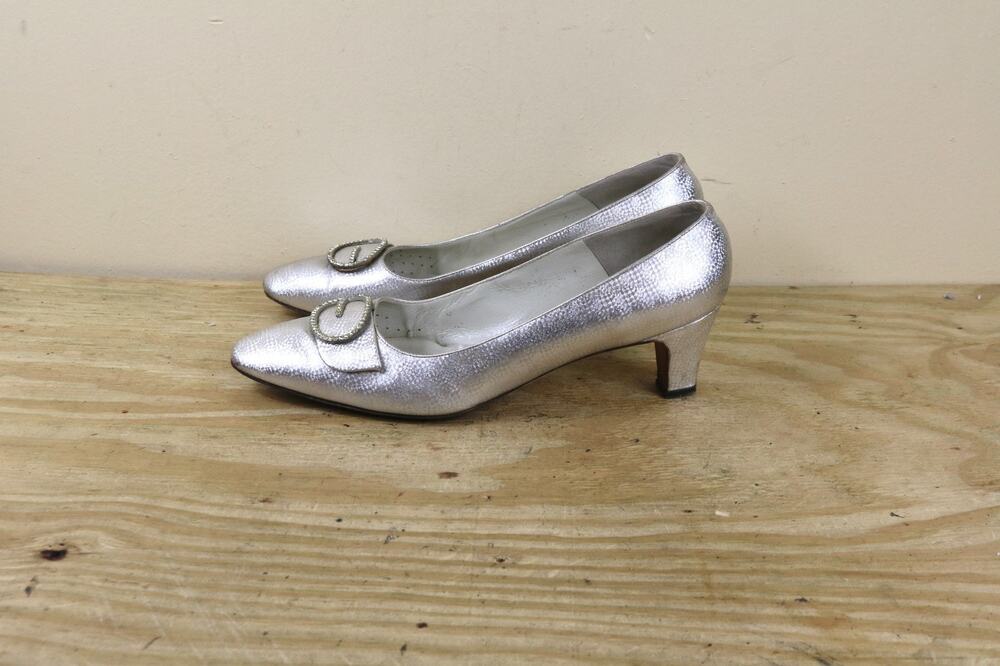 Vintage Roger Vivier Saks Fifth Ave Heels 9aaa Silver Jeweled 60s Fairy Princess